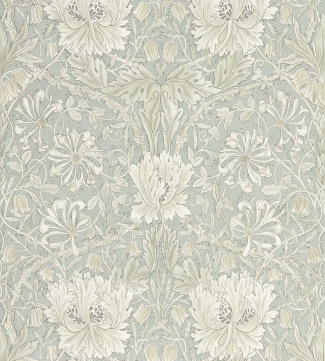 Pure Honeysuckle & Tulip Wallpaper - Grey Blue - DMPN216525 - Morris & Co - Morris Wallpaper