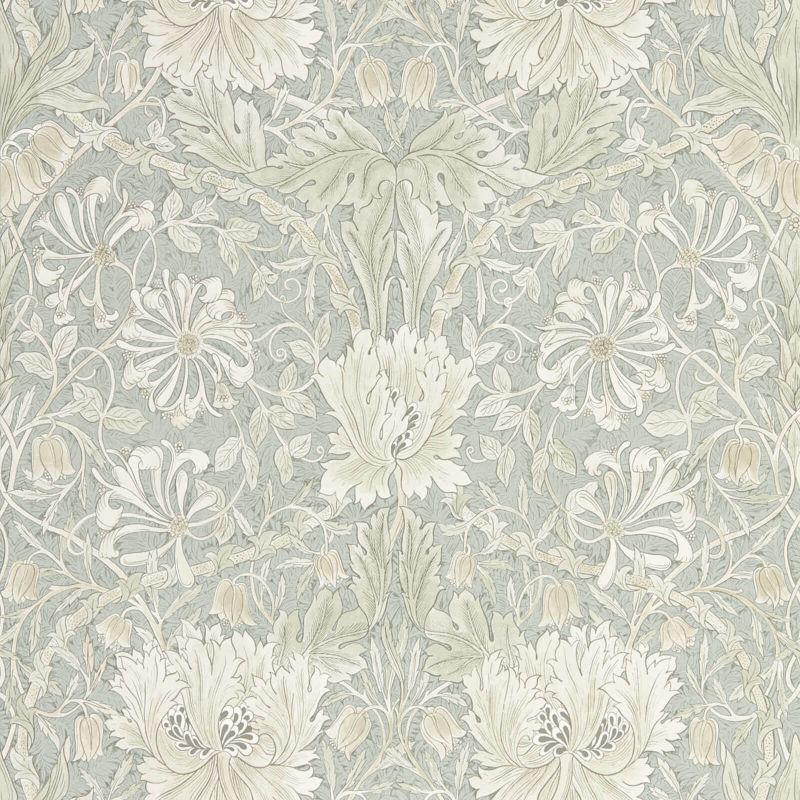 Pure Honeysuckle & Tulip Wallpaper - Grey Blue - Morris & Co - 216525 - Morris Wallpaper