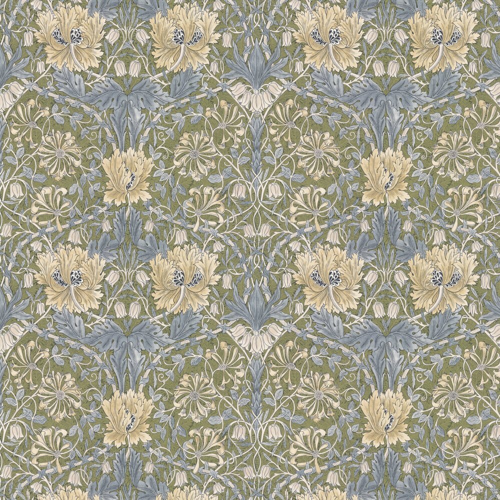 Pure Honeysuckle & Tulip Wallpaper - Olive / Woad - 217387 - Morris Wallpaper WD