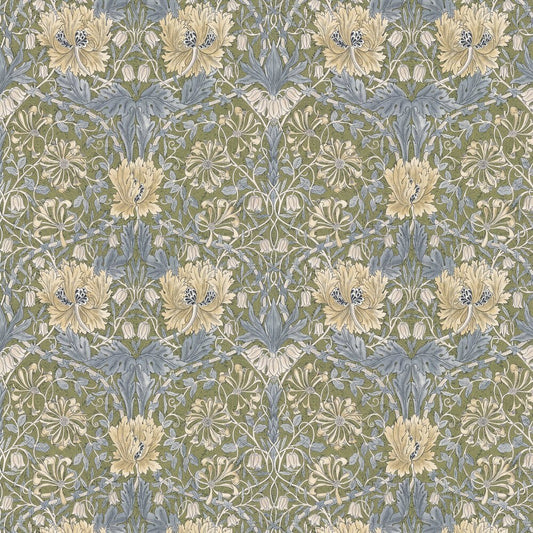 Pure Honeysuckle & Tulip Wallpaper - Olive / Woad - 217387 - Morris Wallpaper WD