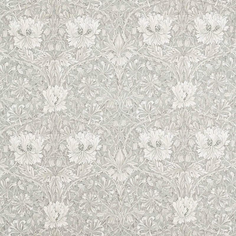 Pure Honeysuckle & Tulip Wide Width Fabric - Soft Mint/Grey - Morris & Co - 227289 - Premier Wallcovering
