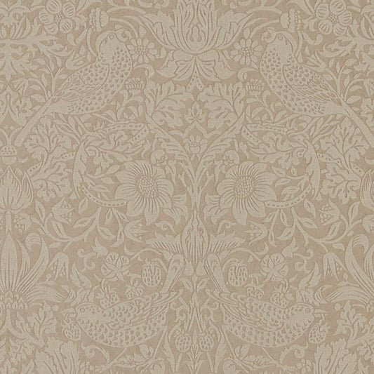 Pure Strawberry Thief Wallpaper - Taupe/Gilver - Morris & Co - 216019 - Morris Wallpaper