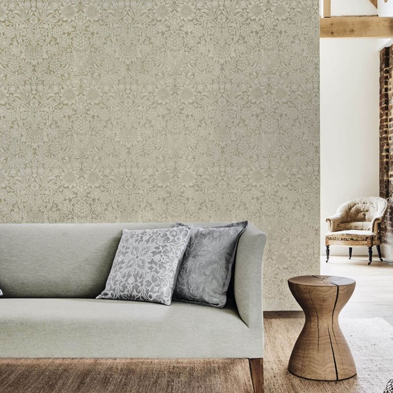 Pure Sunflower Wallpaper - Chalk/Silver - Morris & Co - 216049 - Morris Wallpaper