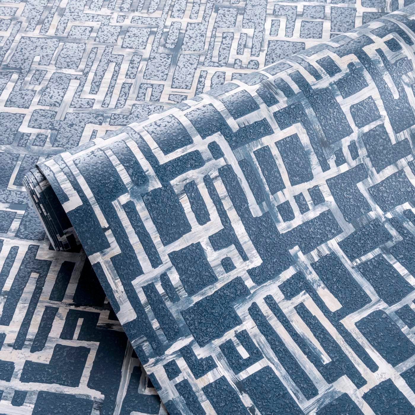 Quadrata Wallpaper - Midnight - Clarke & Clarke - W0184/02 - Morris Wallpaper