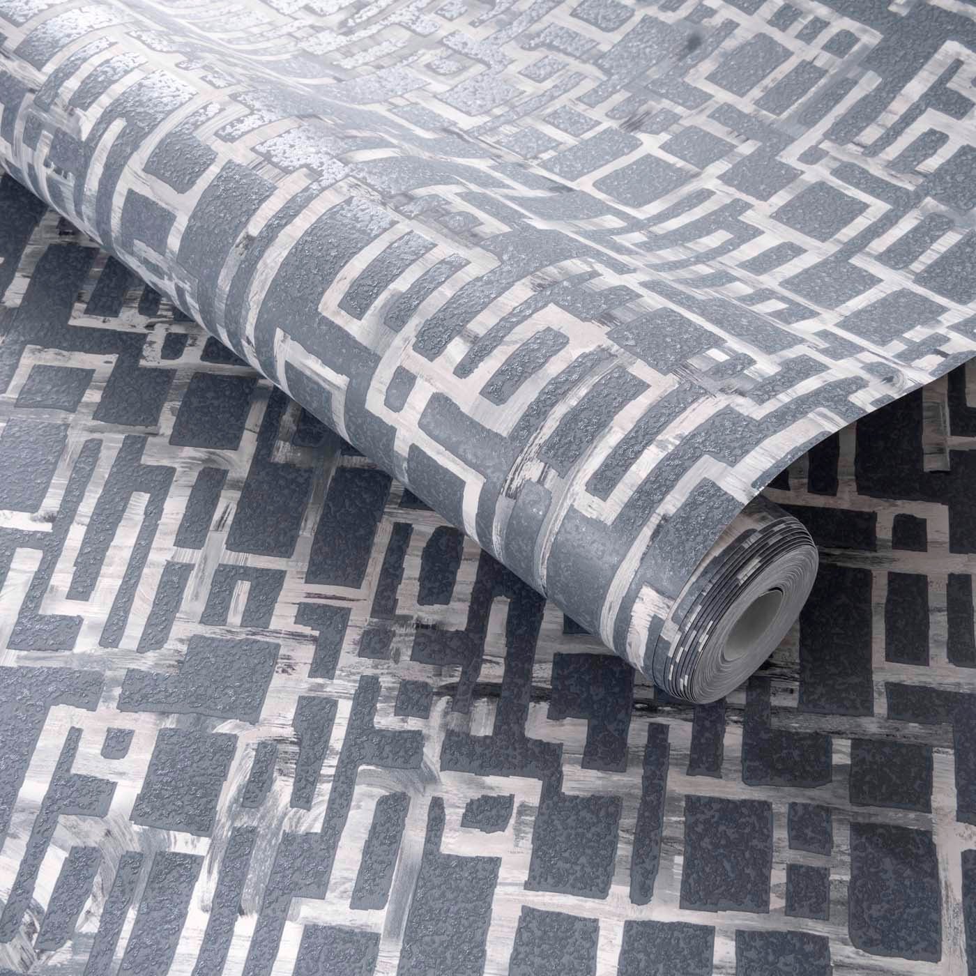 Quadrata Wallpaper - Steel - Clarke & Clarke - W0184/03 - Morris Wallpaper