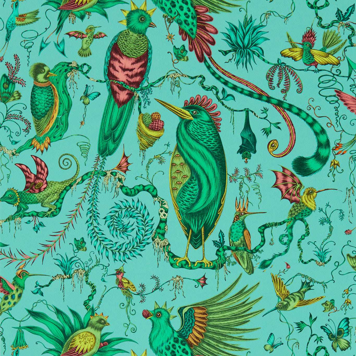 Quetzal Wallpaper - Aqua - Clarke & Clarke - W0217/01 - Morris Wallpaper