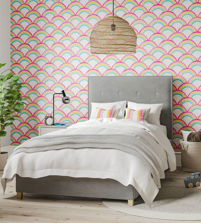 Rainbow Brights Wallpaper - Cherry/Blossom/Pineapple/Sky - HLTF112645 - Harlequin - Morris Wallpaper