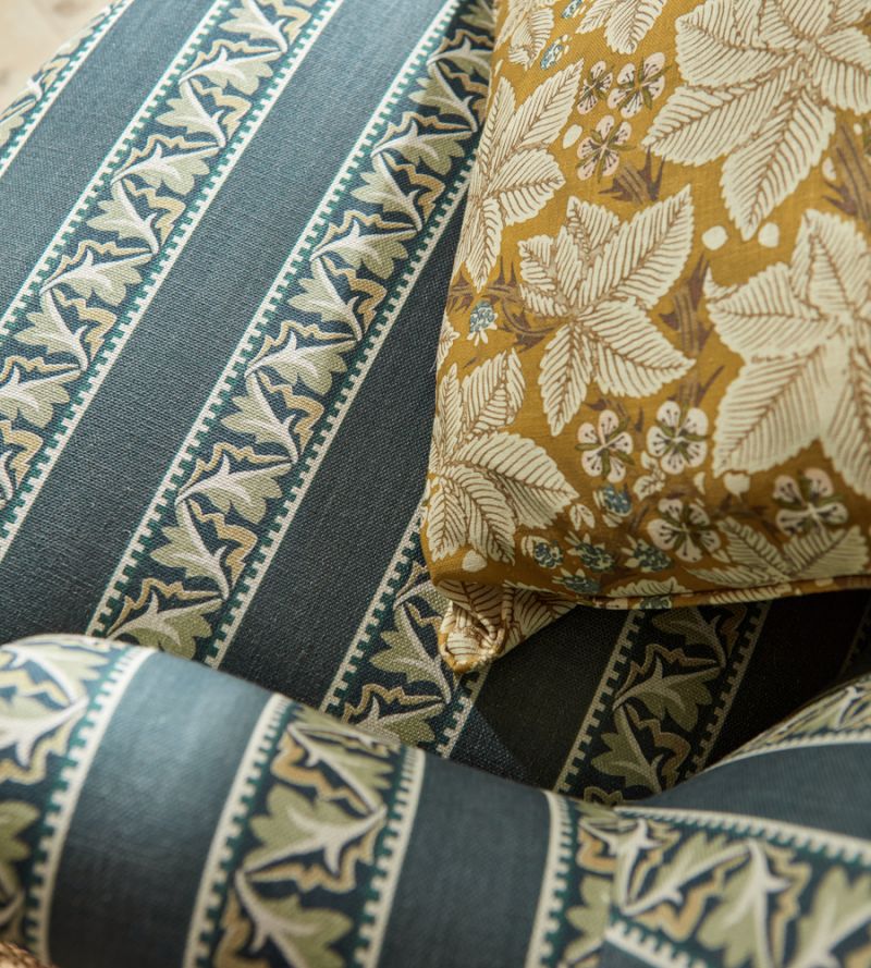 Red Car Stripe Fabric - Indigo/Linen - Morris & Co - 227247 - Premier Wallcovering