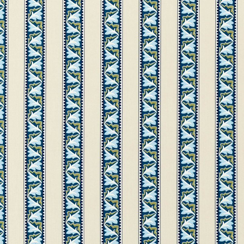 Red Car Stripe Fabric - Indigo/Linen - Morris & Co - 227247 - Premier Wallcovering