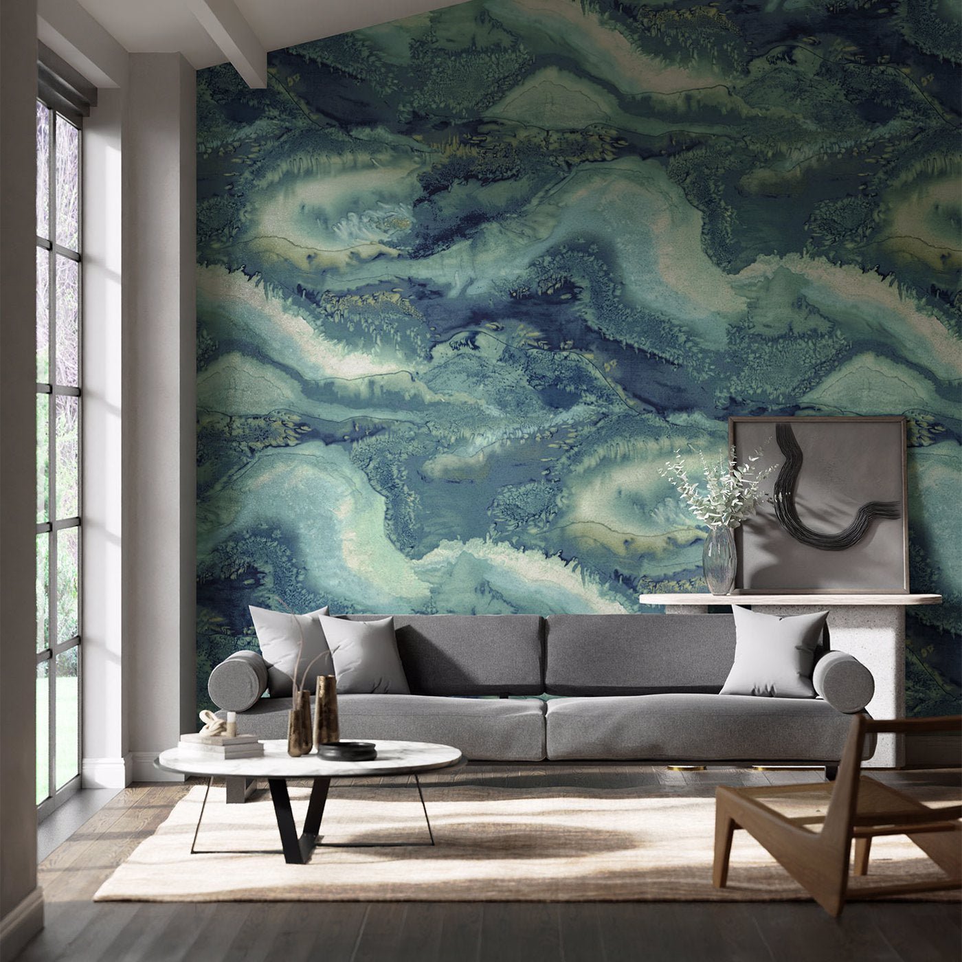 Reflected Obsidian Wallpaper - Azurite - Harlequin - HQN2112852 - Morris Wallpaper