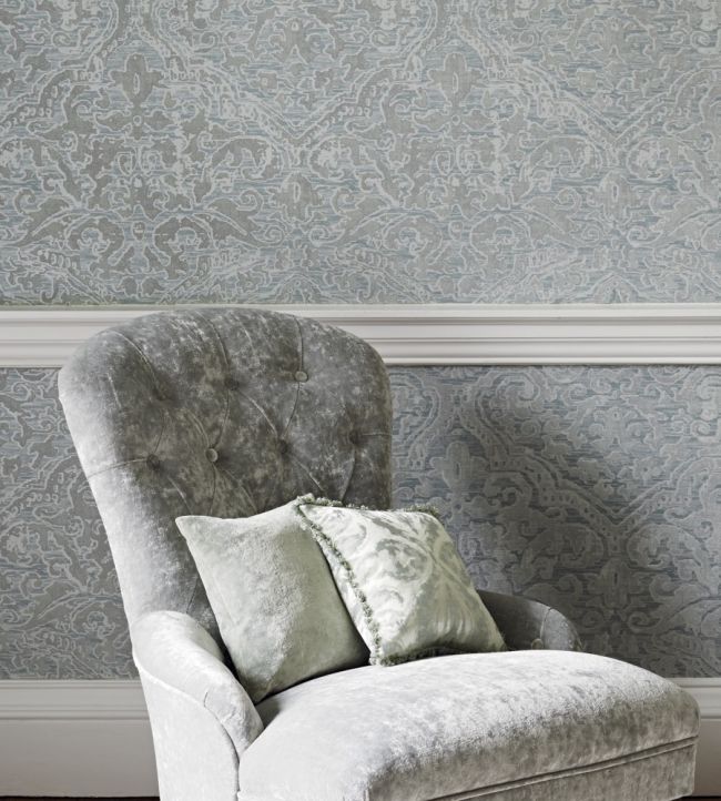 Renaissance Damask Wallpaper - Stockholm Blue - ZCON312023 - Zoffany - Morris Wallpaper