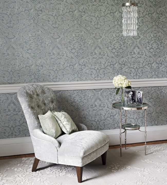 Renaissance Damask Wallpaper - Stockholm Blue - ZCON312023 - Zoffany - Morris Wallpaper