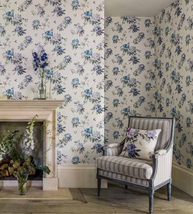 Rhodera Wallpaper - Aqua - DWAP216263 - Sanderson - Morris Wallpaper