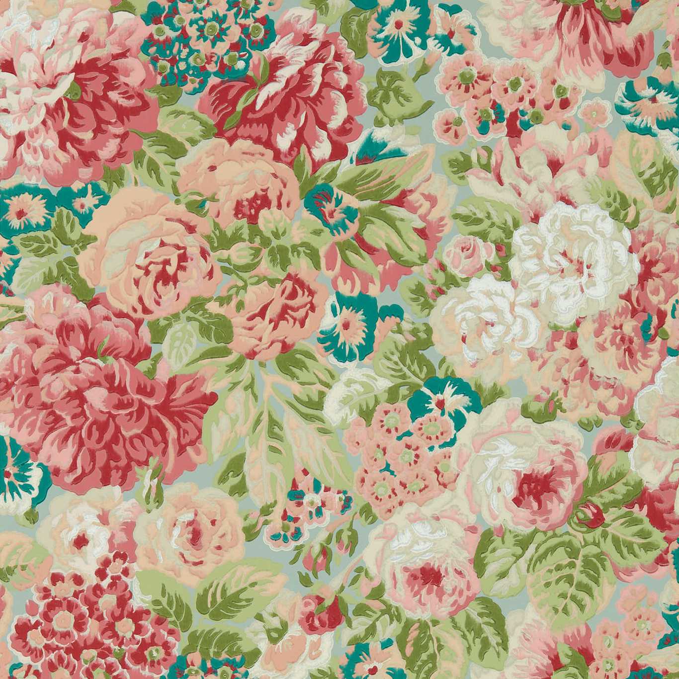 Rose And Peony Wallpaper - Blue Clay/Carmen Lt - DOSW217029 - Sanderson