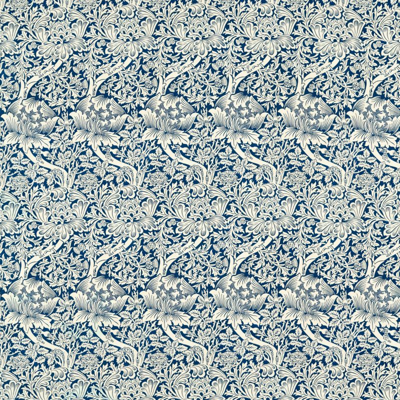 Rose and Thistle Fabric - Indigo - Morris & Co - 227035 - Premier Wallcovering
