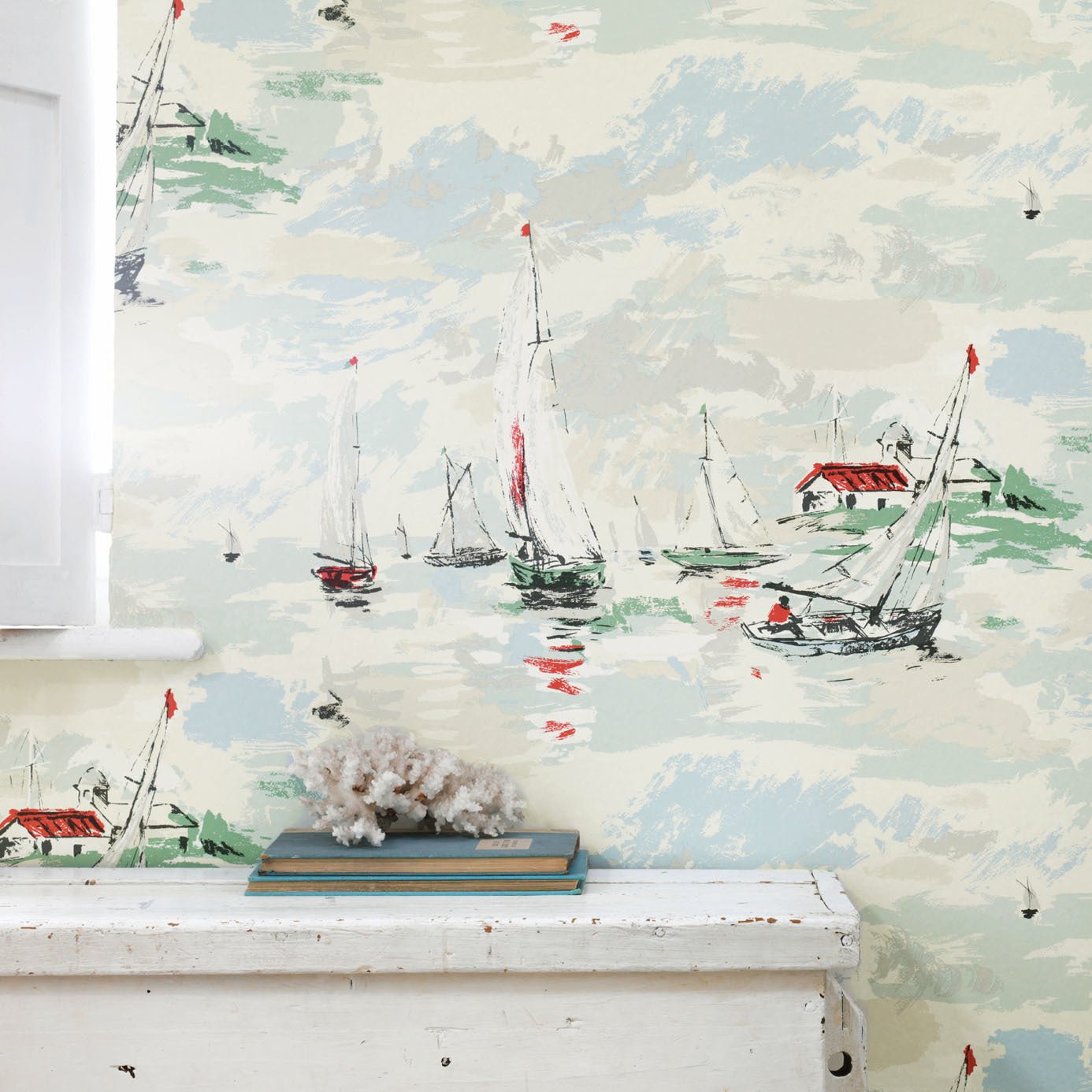Sail Away Wallpaper - Sea Green - DVIN214588 - Sanderson - One Sixty - Morris Wallpaper
