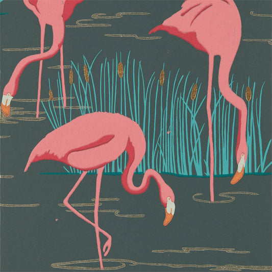 Salinas Wallpaper - Ebony/Coral/Lagoon - Harlequin - HSAW112156 - Morris Wallpaper