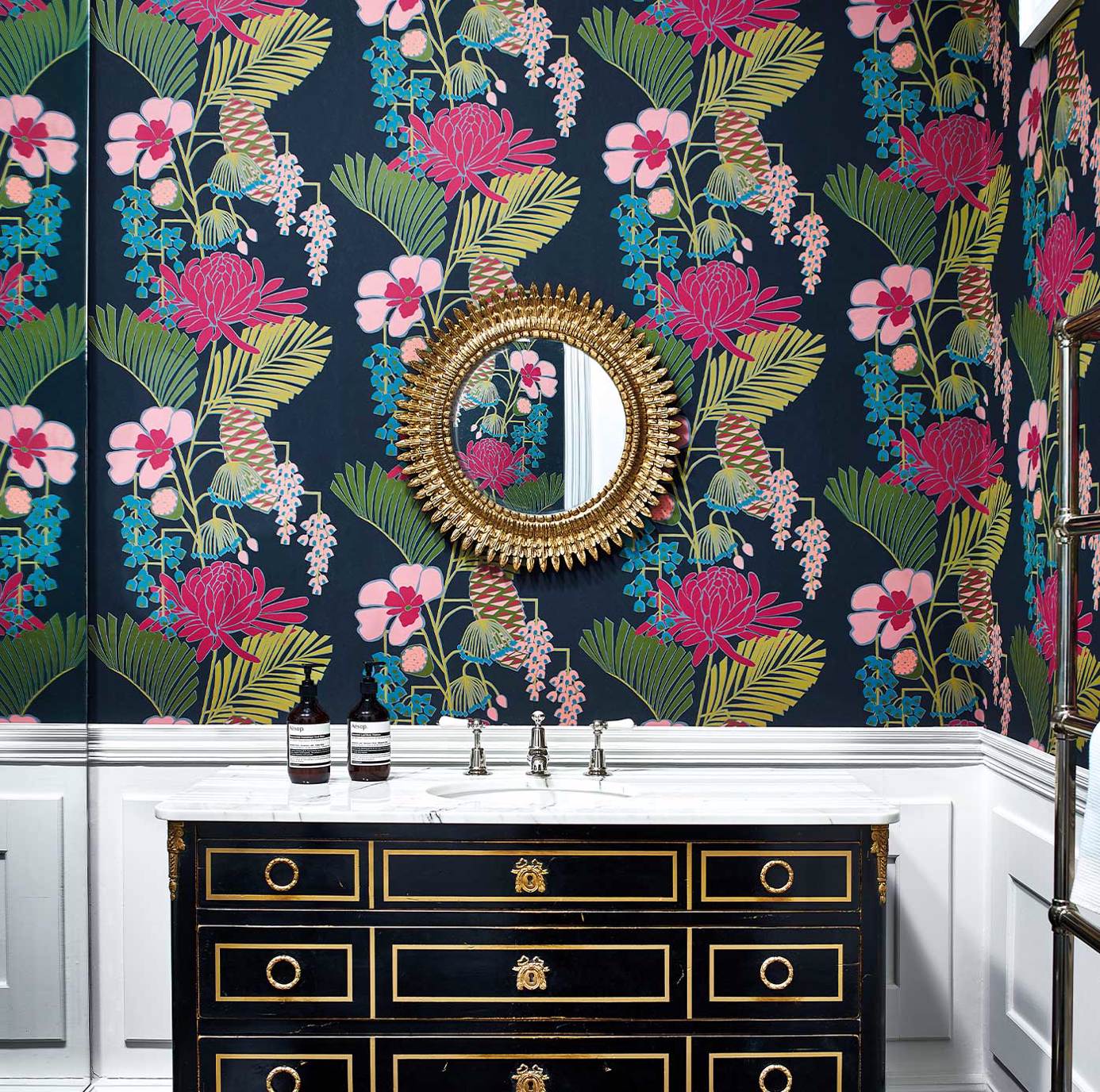 Salon Wallpaper - Gold / Russett / Atlantic - Harlequin - HSAW112152 - Morris Wallpaper
