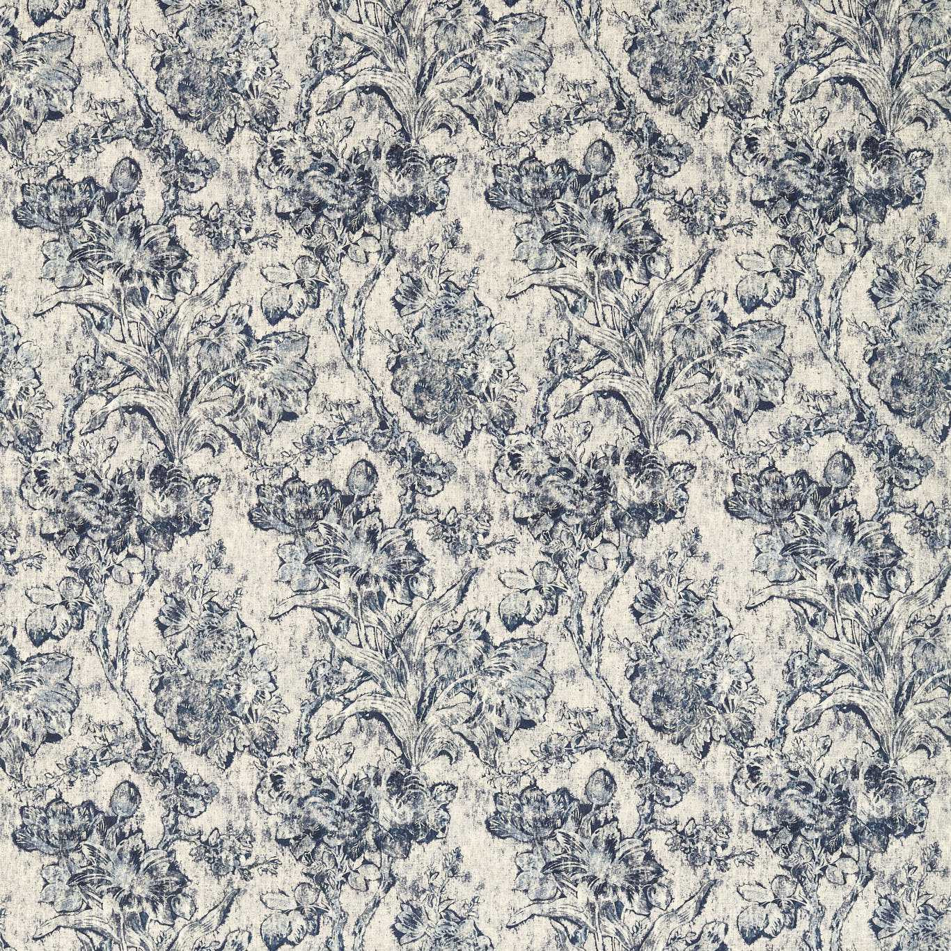 Sanderson - Fringed Tulip Toile Woad Fabric - DGDF227181 - Morris Wallpaper