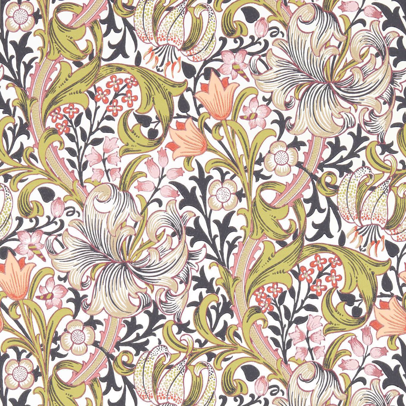 Sanderson - Golden Lily Espresso Wallpaper - AARC510015 - Morris Wallpaper