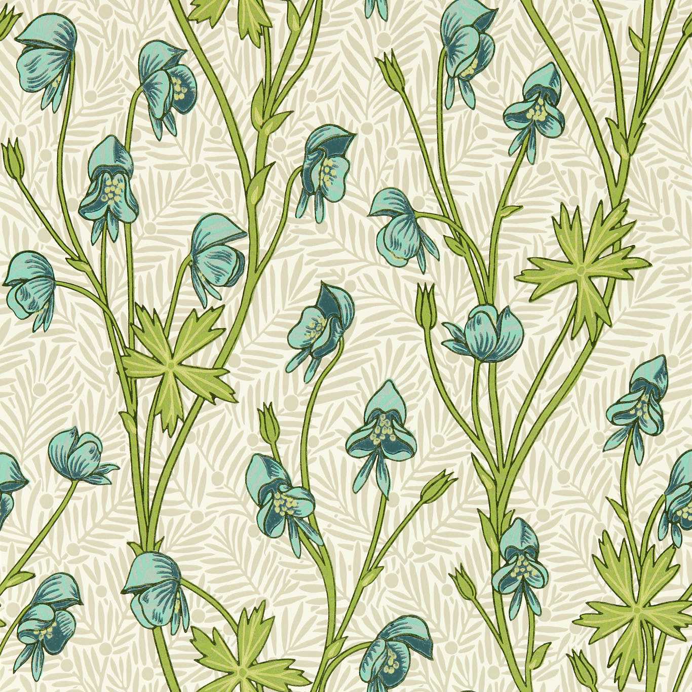 Sanderson - Monkshood Aqua/Peashoot Wallpaper - MVOW217344 - Morris Wallpaper