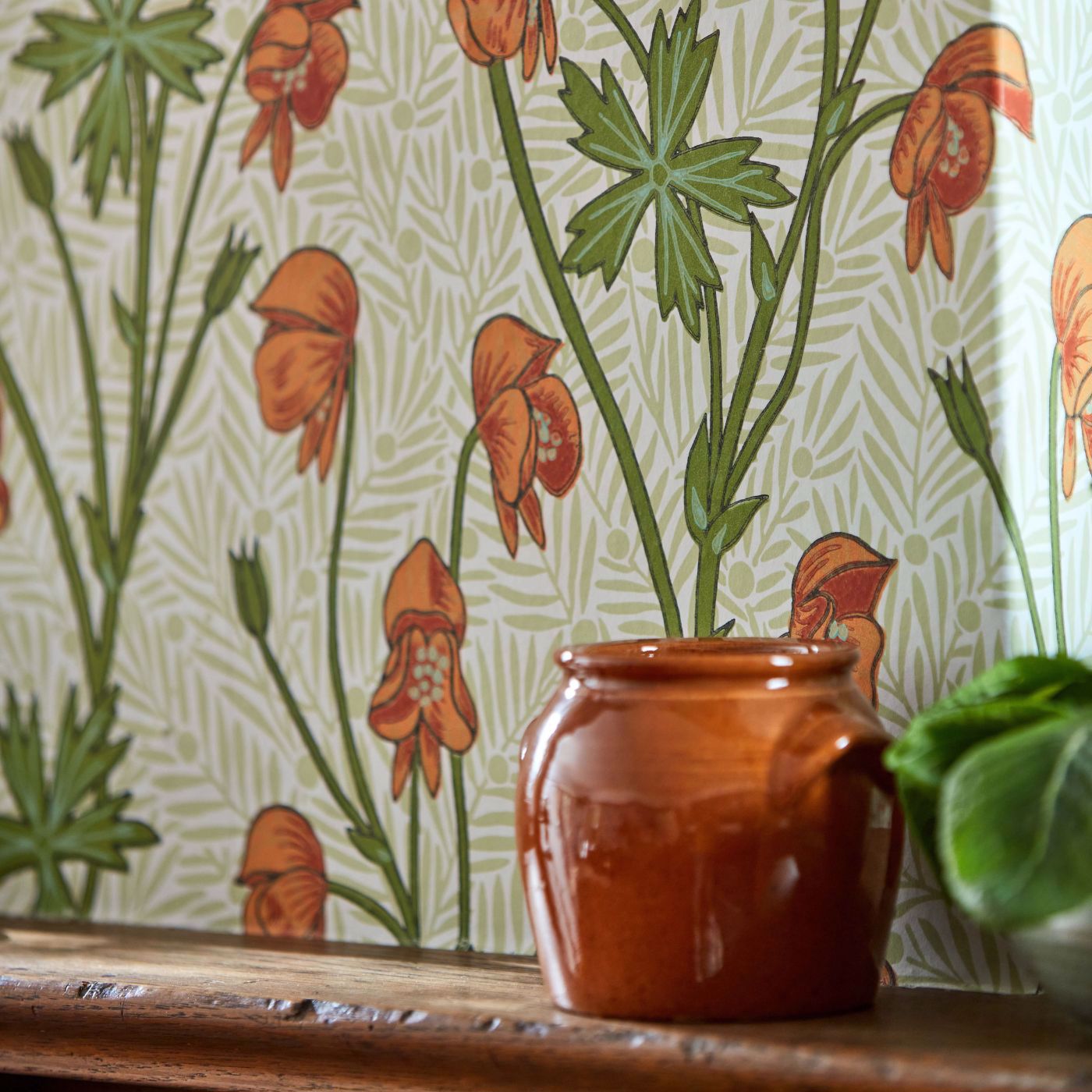 Sanderson - Monkshood Tangerine/Sage Wallpaper - MVOW217345 - Morris Wallpaper