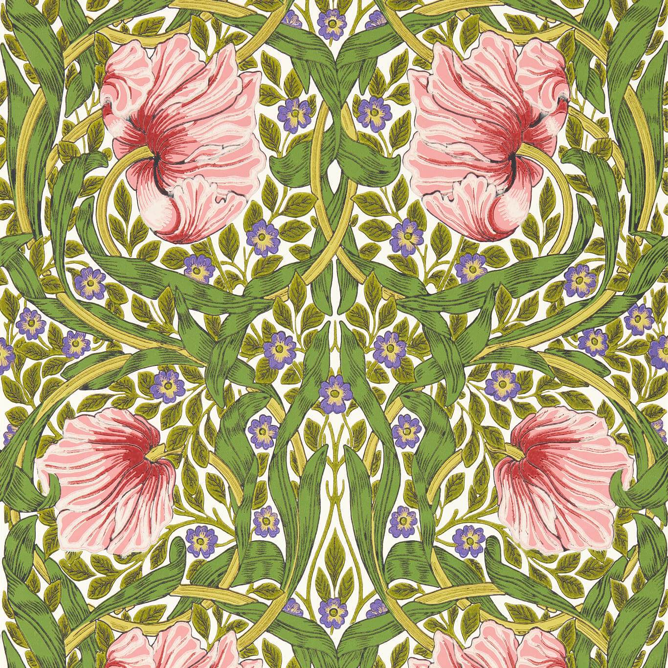 Sanderson - Pimpernel Sap Green/Strawberry Wallpaper - MVOW217333 - Morris Wallpaper