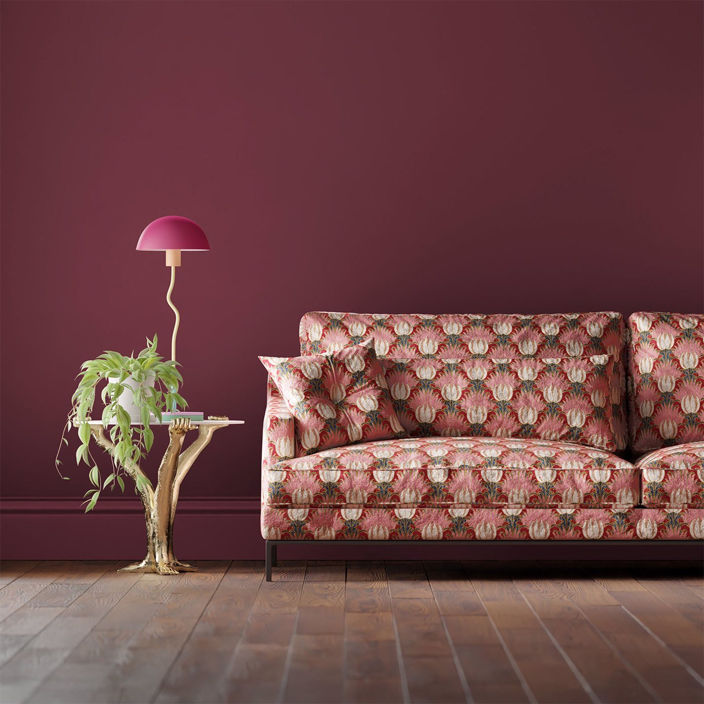 Sanderson - Tulip & Bird Amaranth & Blush Fabric - AARC520020 - Morris Wallpaper