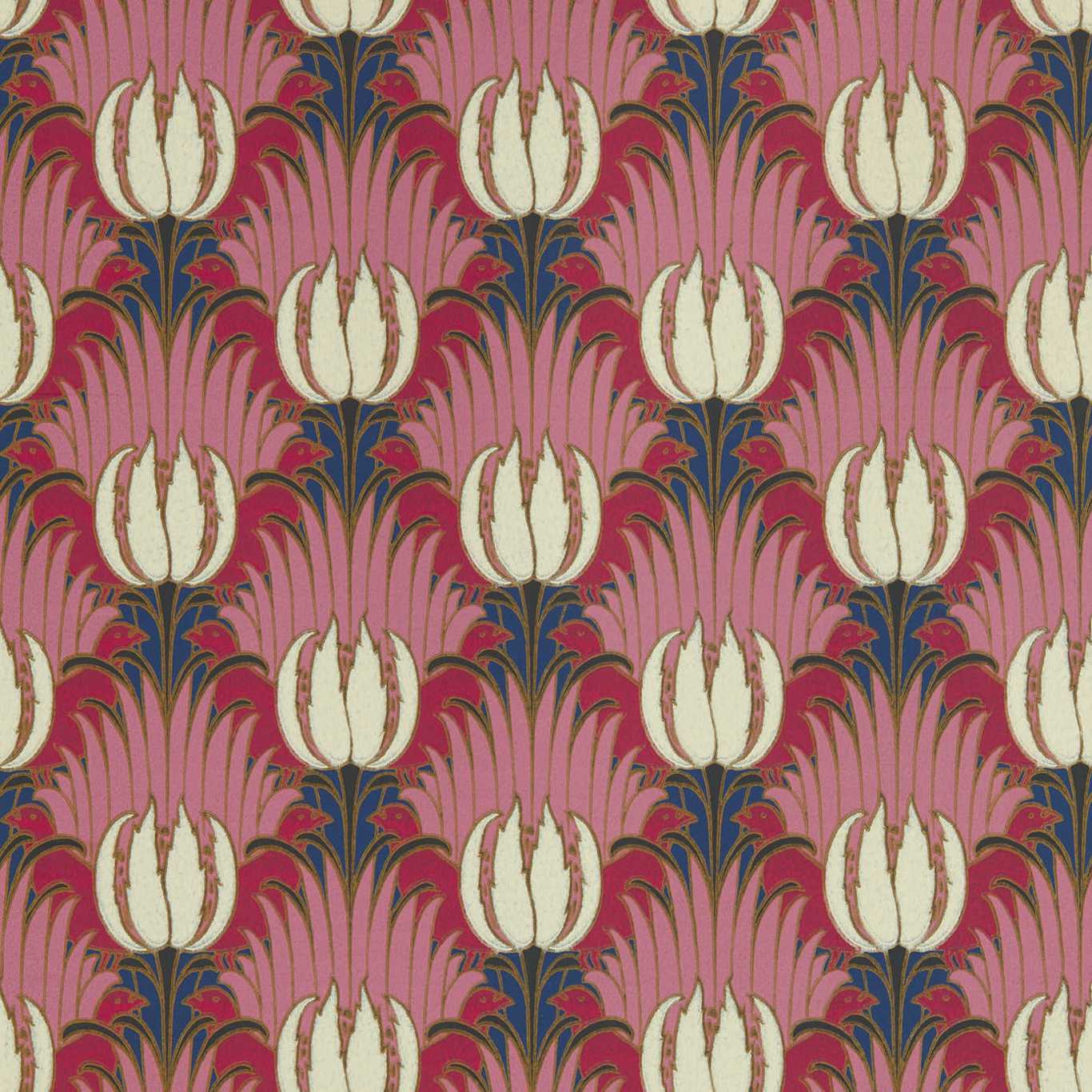 Sanderson - Tulip & Bird Amaranth & Blush Wallpaper - AARC510030 - Morris Wallpaper