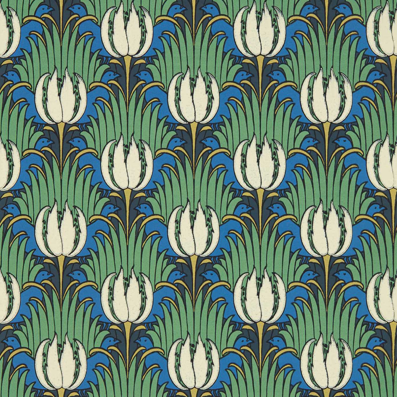 Sanderson - Tulip & Bird Goblin Green & Raven Wallpaper - AARC510016 - Morris Wallpaper