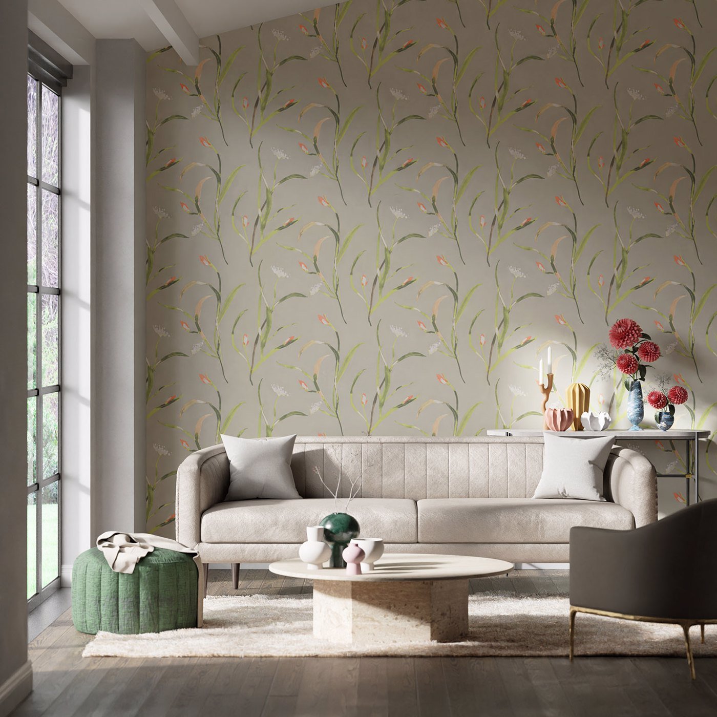 Saona Wallpaper - Coral/Silver - Harlequin - HZAP111756 - Morris Wallpaper