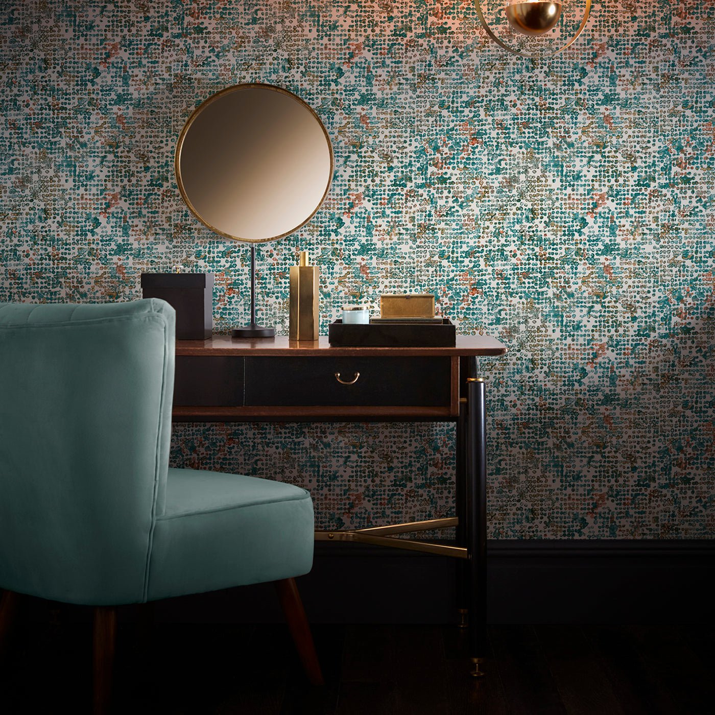 Scintilla Wallpaper - Teal/Spice - Clarke & Clarke - W0154/04 - Morris Wallpaper