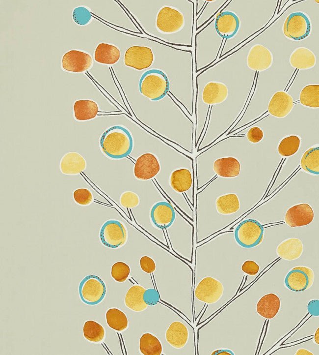 Berry Tree Wallpaper - Neutral / Tangerine / Powder Blue / Lemon - 110203 - Scion