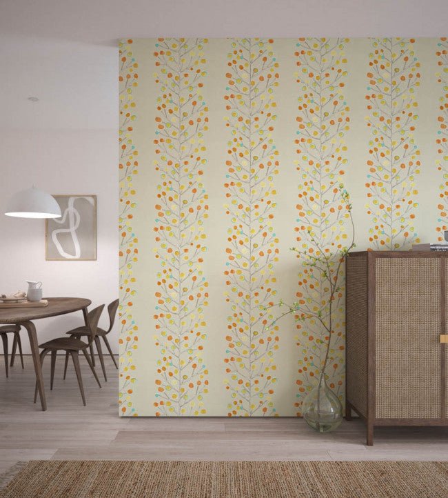 Berry Tree Wallpaper - Neutral / Tangerine / Powder Blue / Lemon - 110203 - Scion