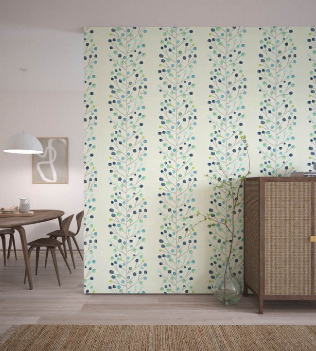 Berry Tree Wallpaper - Peacock / Powder Blue / Lime / Neutral - 110205 - Scion