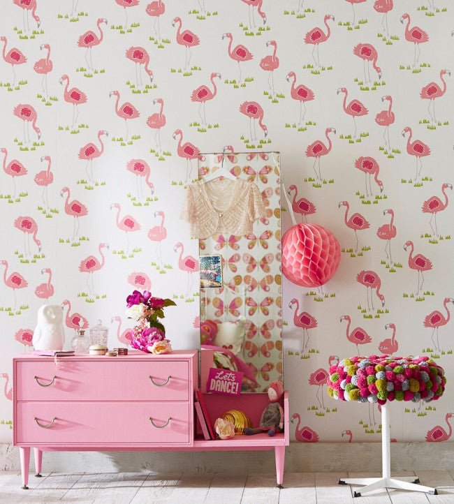 Felicity Flamingo Wallpaper - Blancmange / Chalk - 111277 - Scion