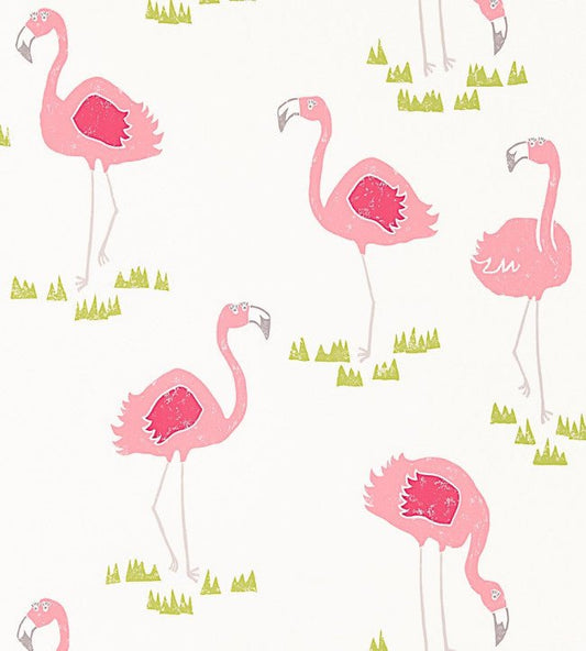 Felicity Flamingo Wallpaper - Blancmange / Chalk - 111277 - Scion