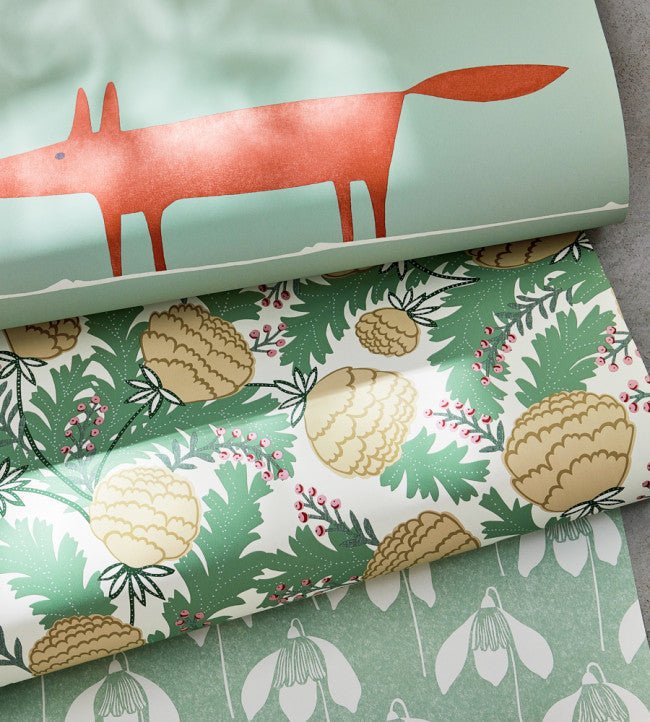 Mr Fox Wallpaper - Sage / Poppy - NART112792 - Scion