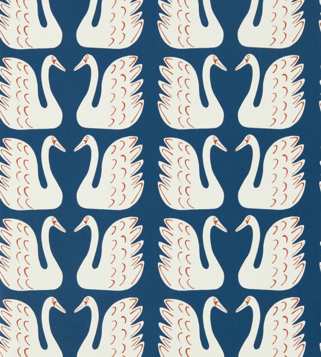 Swim Swam Swan Wallpaper - Denim - NART112797 - Scion