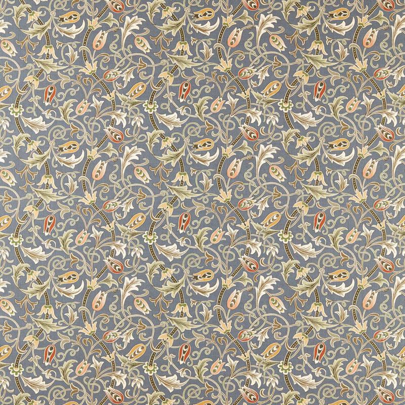 Scrolling Tulip Fabric - Slate/Apricot - Morris & Co - 227360 - Morris Wallpaper