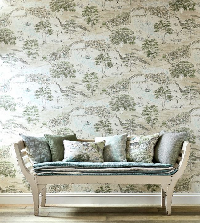 Sea Houses Wallpaper - Charcoal/Linen - DEBB216489 - Sanderson - Morris Wallpaper