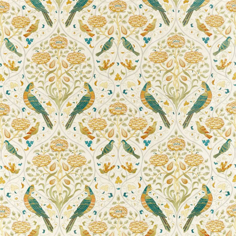 Seasons By May Embroidery Fabric - Sea Glass/Brick - Morris & Co - 236826 - Premier Wallcovering