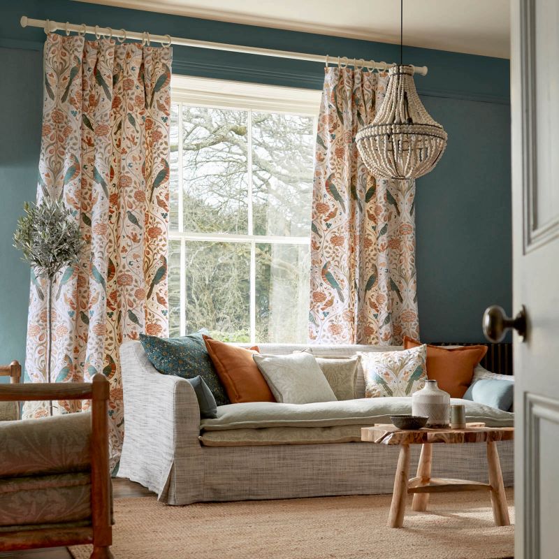 Seasons By May Embroidery Fabric - Sea Glass/Brick - Morris & Co - 236826 - Premier Wallcovering