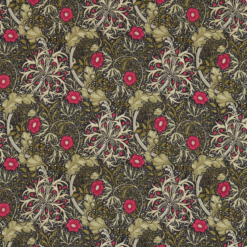 Seaweed Fabric - Ebony/Poppy - Morris & Co - 224471 - Premier Wallcovering