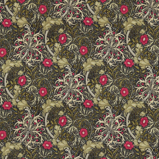 Seaweed Fabric - Ebony/Poppy - Morris & Co - 224471 - Premier Wallcovering