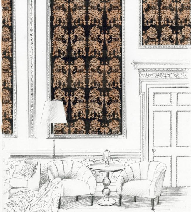 Sicilian Lion Wallpaper - Bone Black/Coppper - ZPLW312979 - Zoffany - Morris Wallpaper