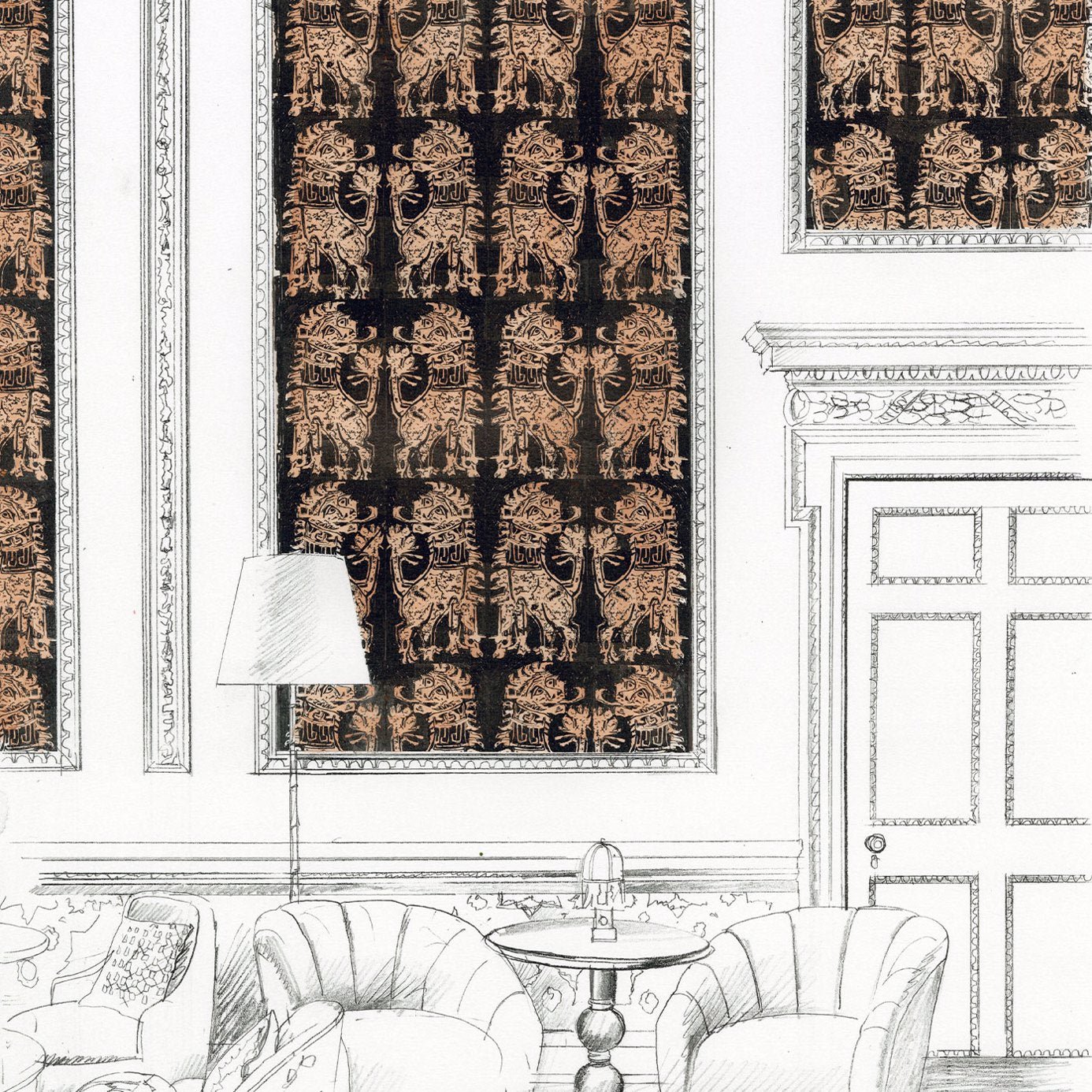Sicilian Lion Wallpaper - Bone Black/Coppper - ZPLW312979 - Zoffany - Morris Wallpaper