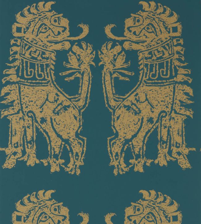 Sicilian Lion Wallpaper - Serpentine/Gold - ZPLW312977 - Zoffany - Morris Wallpaper