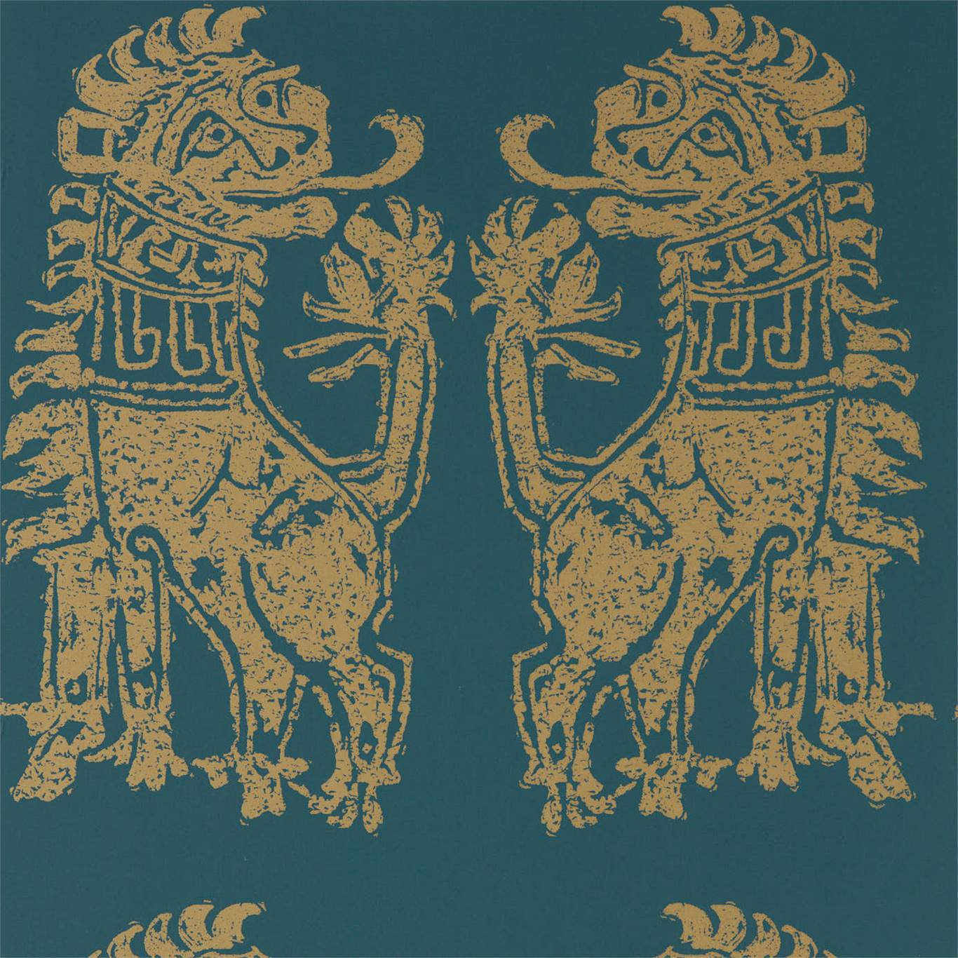 Sicilian Lion Wallpaper - Serpentine/Gold - ZPLW312977 - Zoffany - Morris Wallpaper