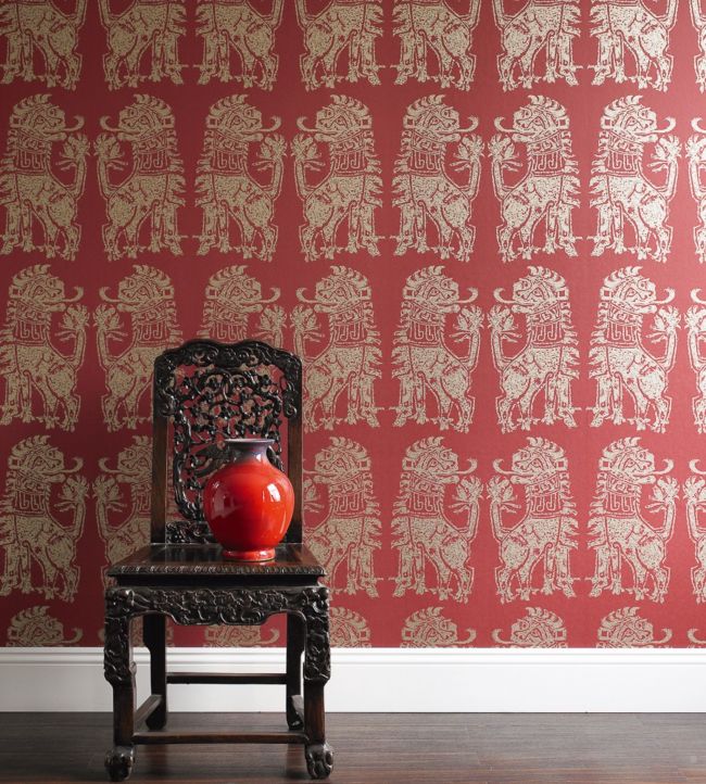 Sicilian Lions Wallpaper - Red/Gold - DVIWSI103 - Sanderson - Morris Wallpaper